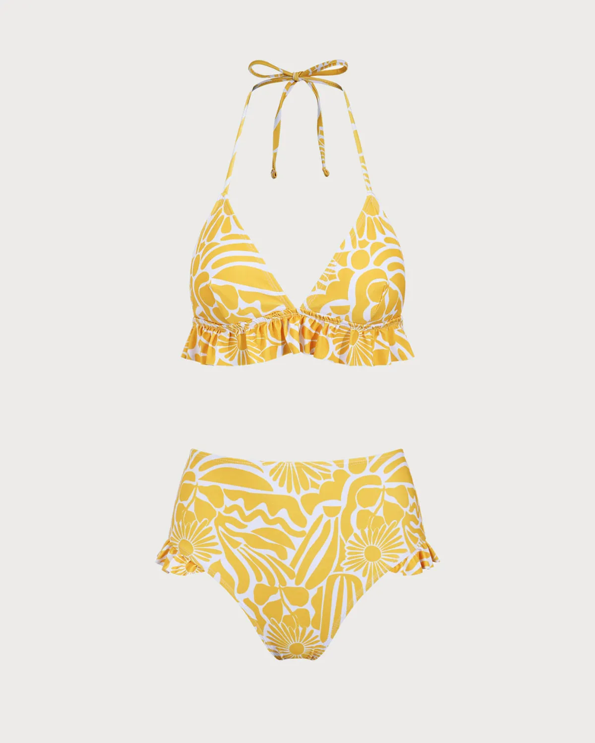 Yellow Knit Floral Ruffle Bikini Set sold by rihoas
