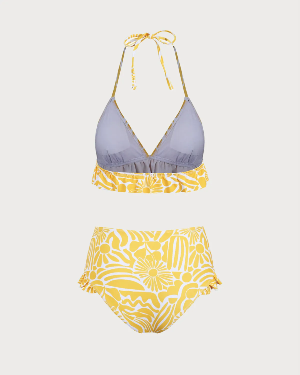 Yellow Knit Floral Ruffle Bikini Set sold by rihoas product image thumbnail 2