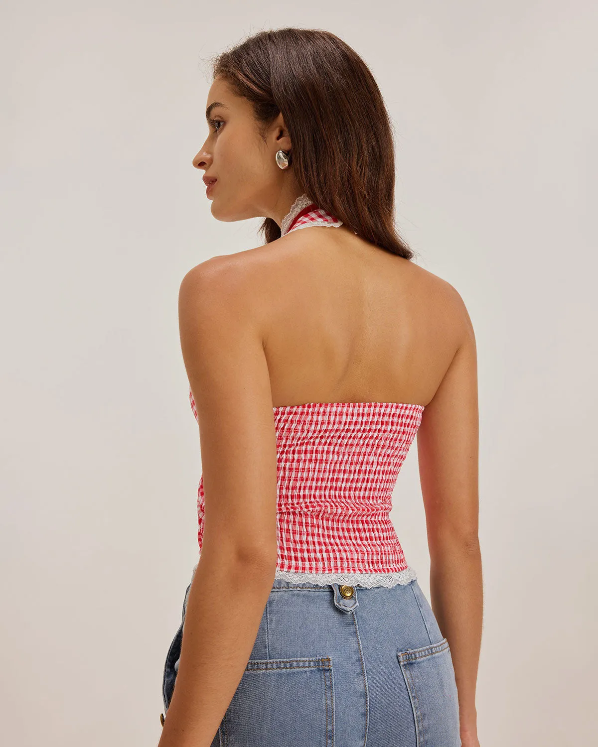 Red Plaid Halter Tank Top sold by rihoas product image thumbnail 4