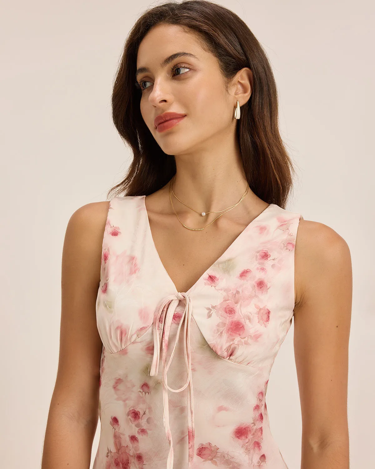 Pink Floral Ruched Sleeveless Maxi Dress sold by rihoas product image thumbnail 2