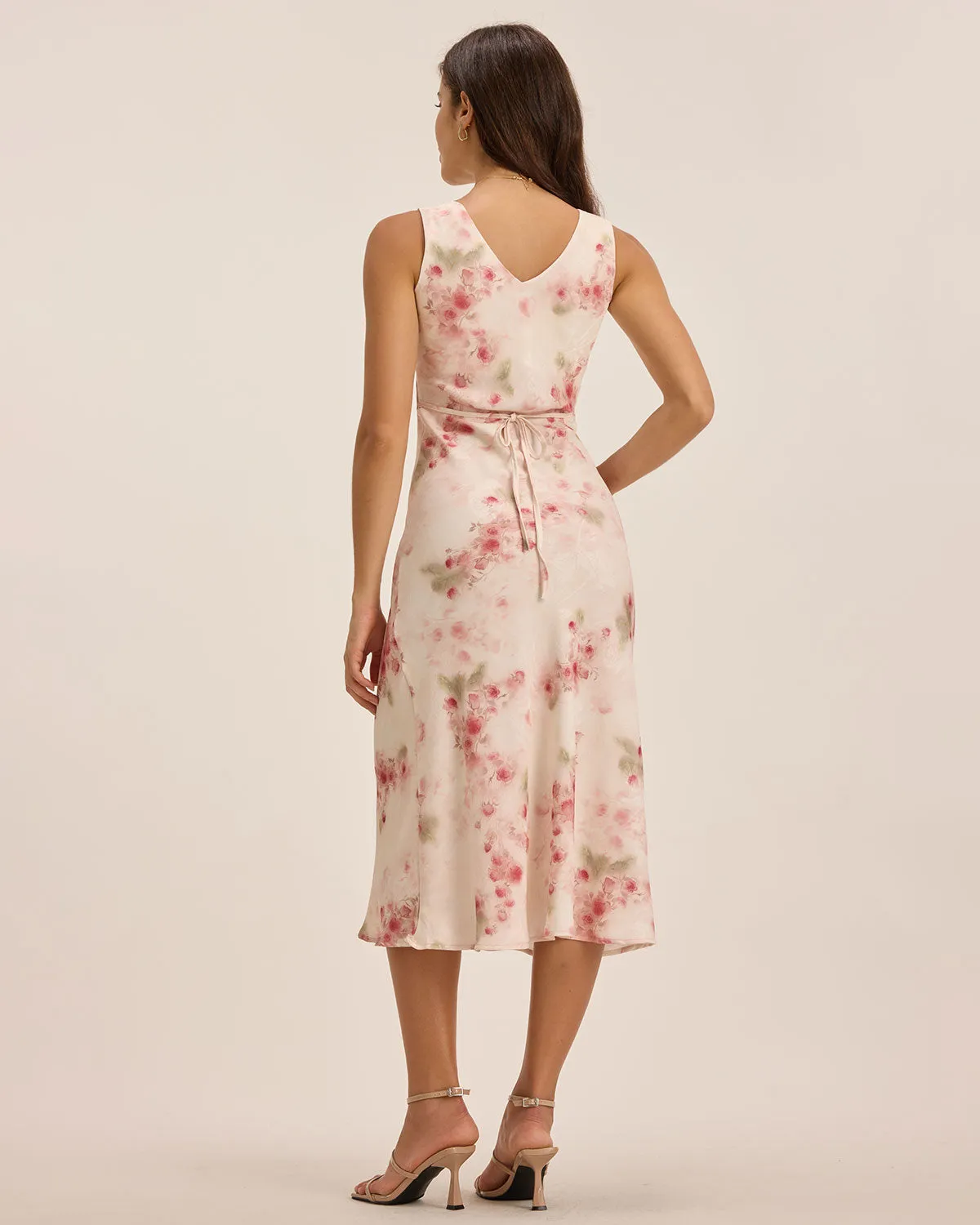 Pink Floral Ruched Sleeveless Maxi Dress sold by rihoas product image thumbnail 5