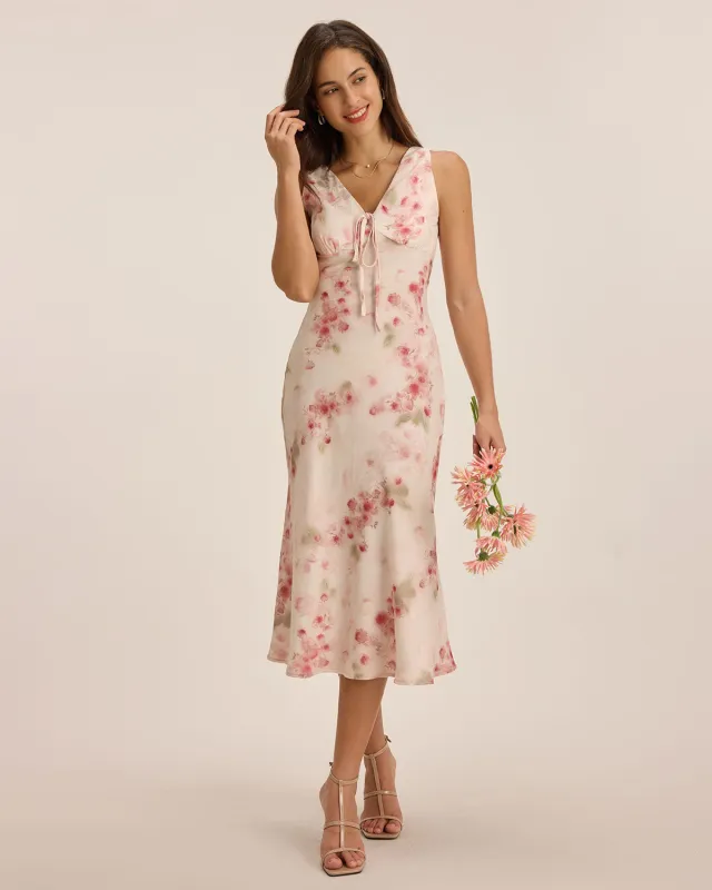 Pink Floral Ruched Sleeveless Maxi Dress sold by rihoas