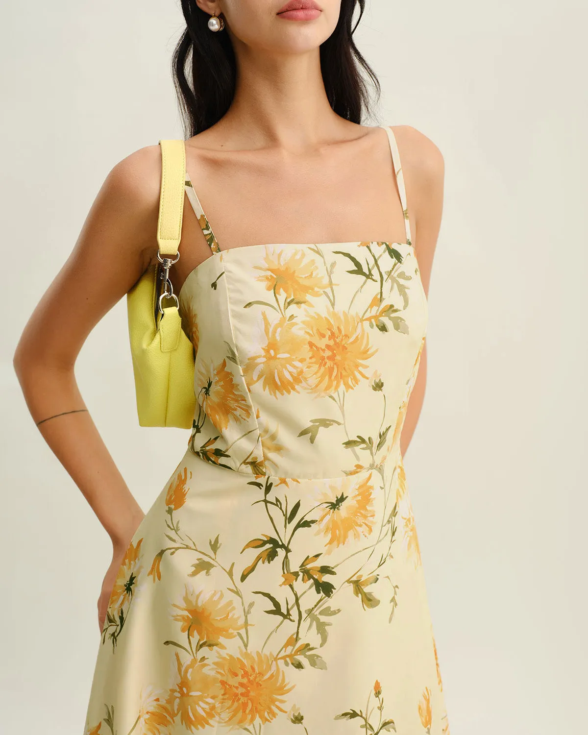 Yellow Floral Shirred Slip Midi Dress sold by rihoas product image thumbnail 2