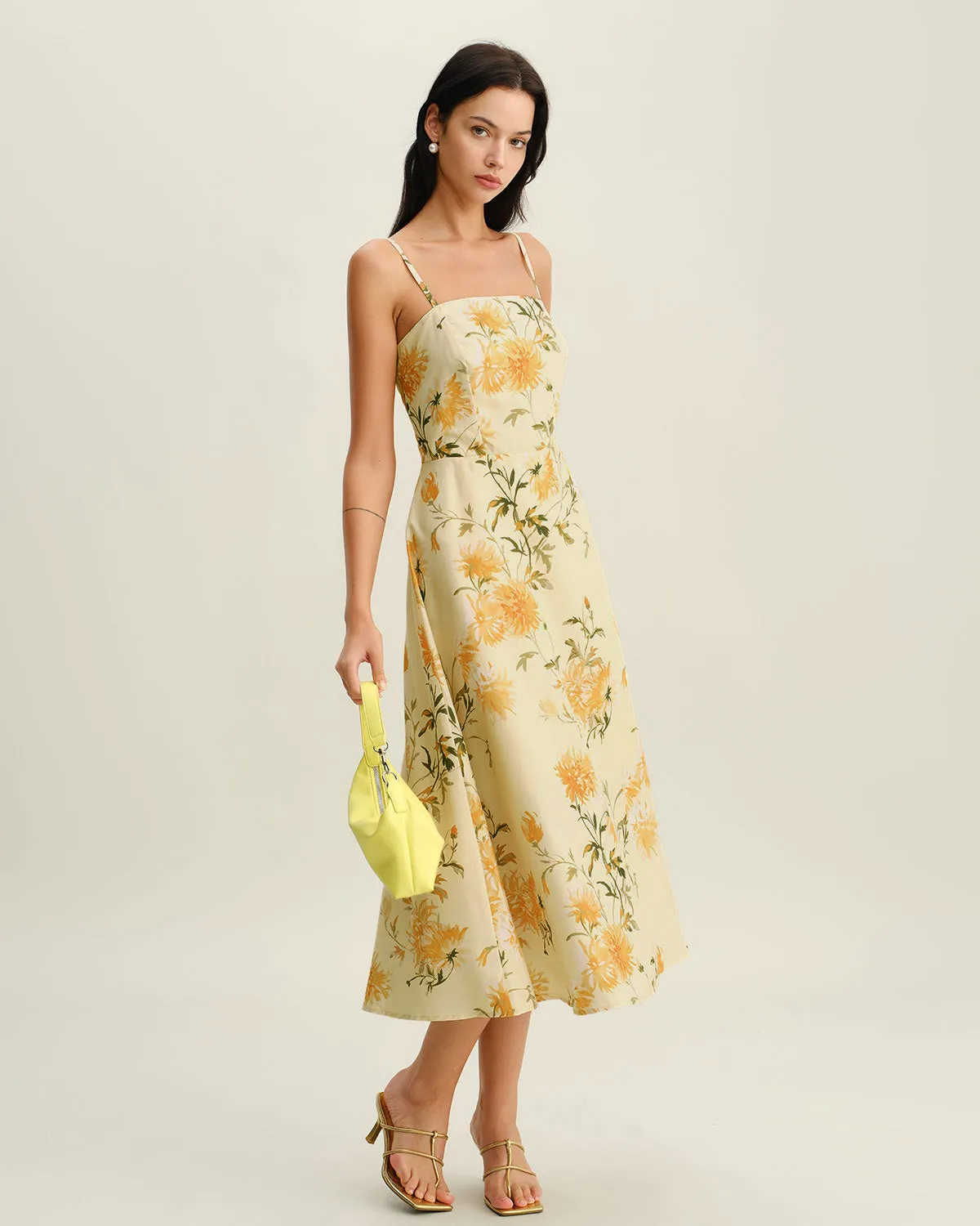 Yellow Floral Shirred Slip Midi Dress sold by rihoas product image thumbnail 3