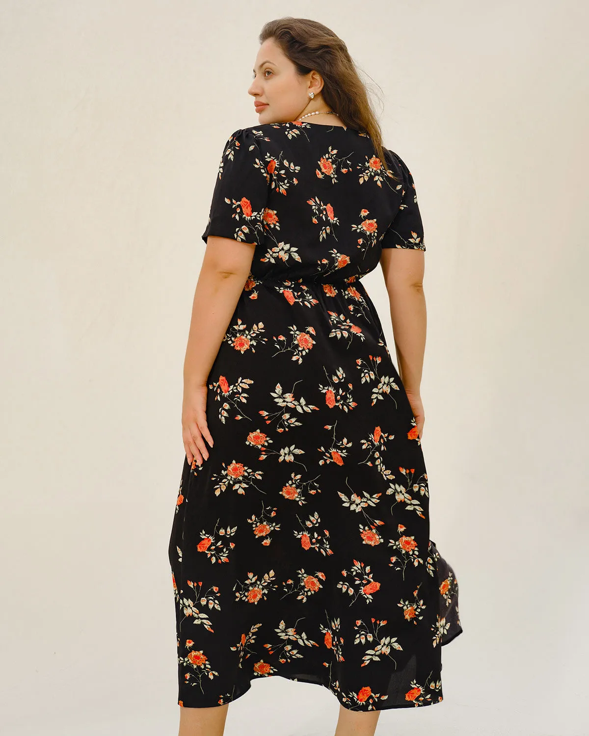 Black Floral Plus Size Maxi Dress sold by rihoas product image thumbnail 4