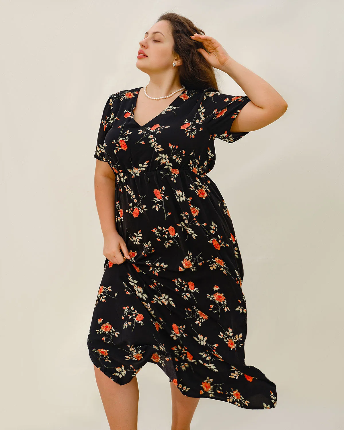 Black Floral Plus Size Maxi Dress sold by rihoas product image thumbnail 2