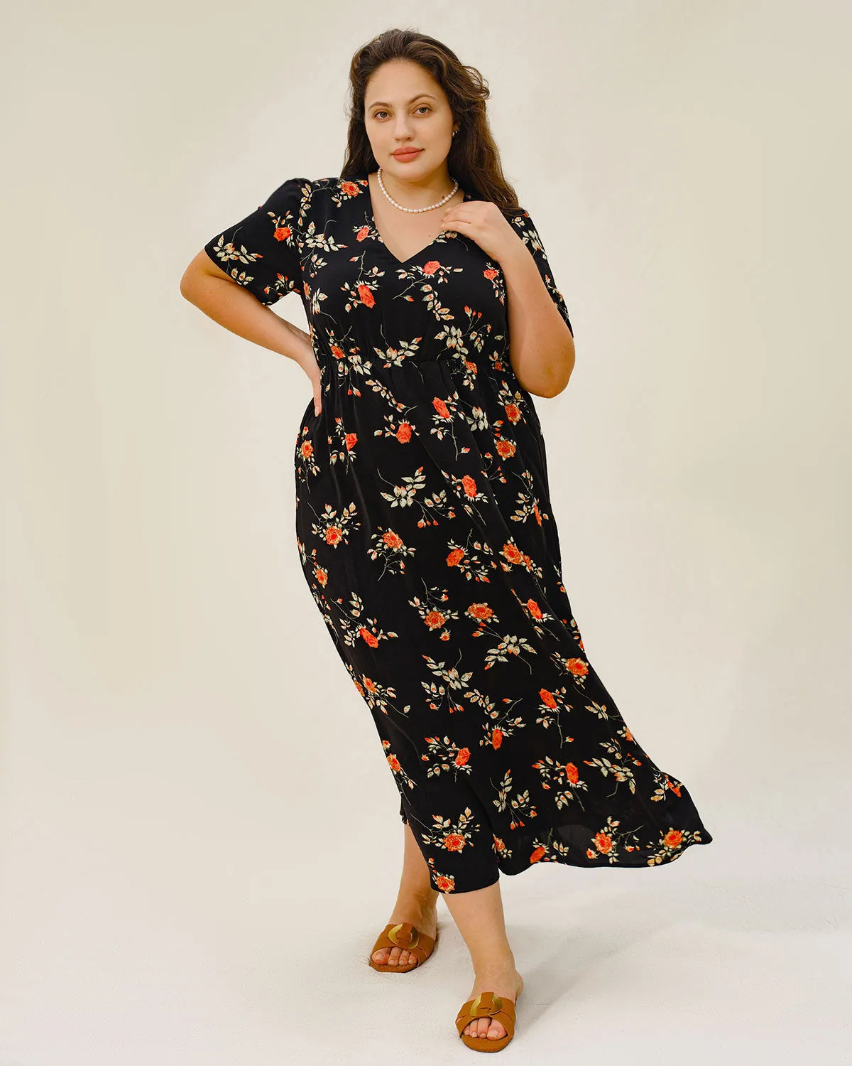 Black Floral Plus Size Maxi Dress sold by rihoas