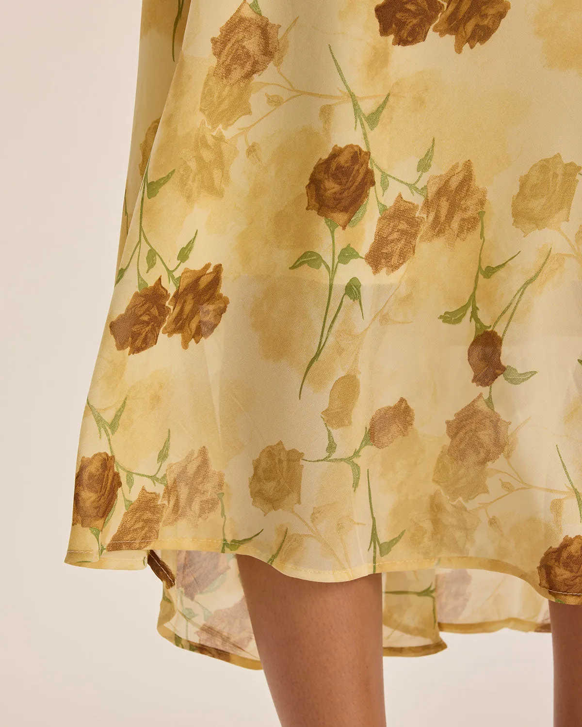 Yellow Floral Ruched Sleeveless Midi Dress sold by rihoas product image thumbnail 3