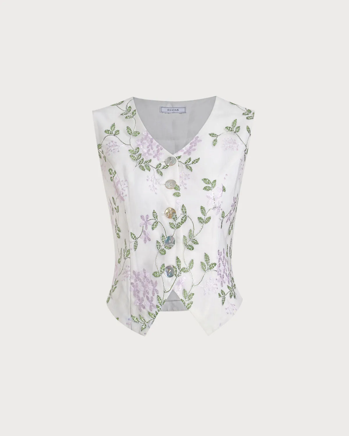 White Embroidery V Neck Button Vest sold by rihoas product image thumbnail 5