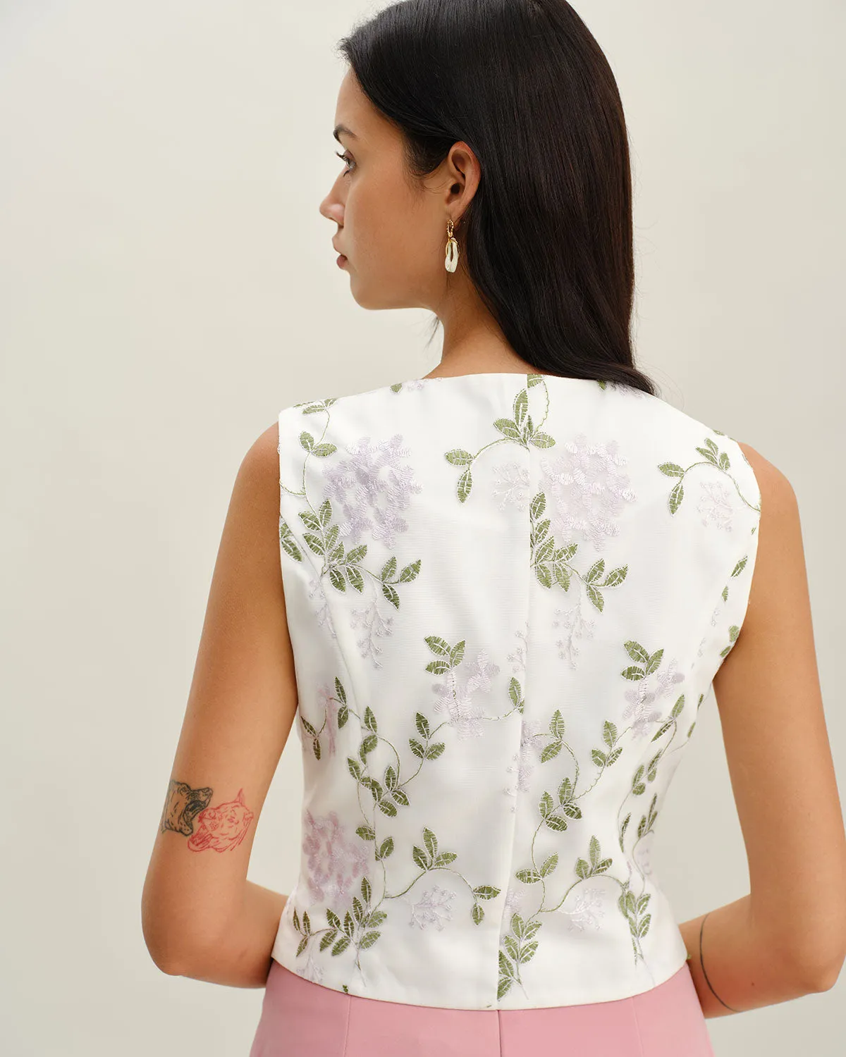 White Embroidery V Neck Button Vest sold by rihoas product image thumbnail 3