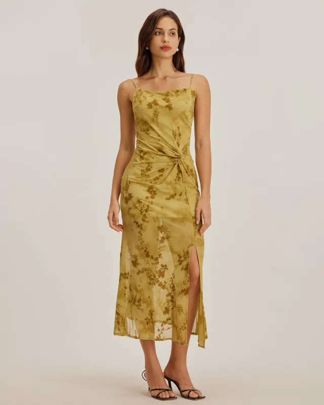 Green Floral Ruched Slip Midi Dress made by rihoas