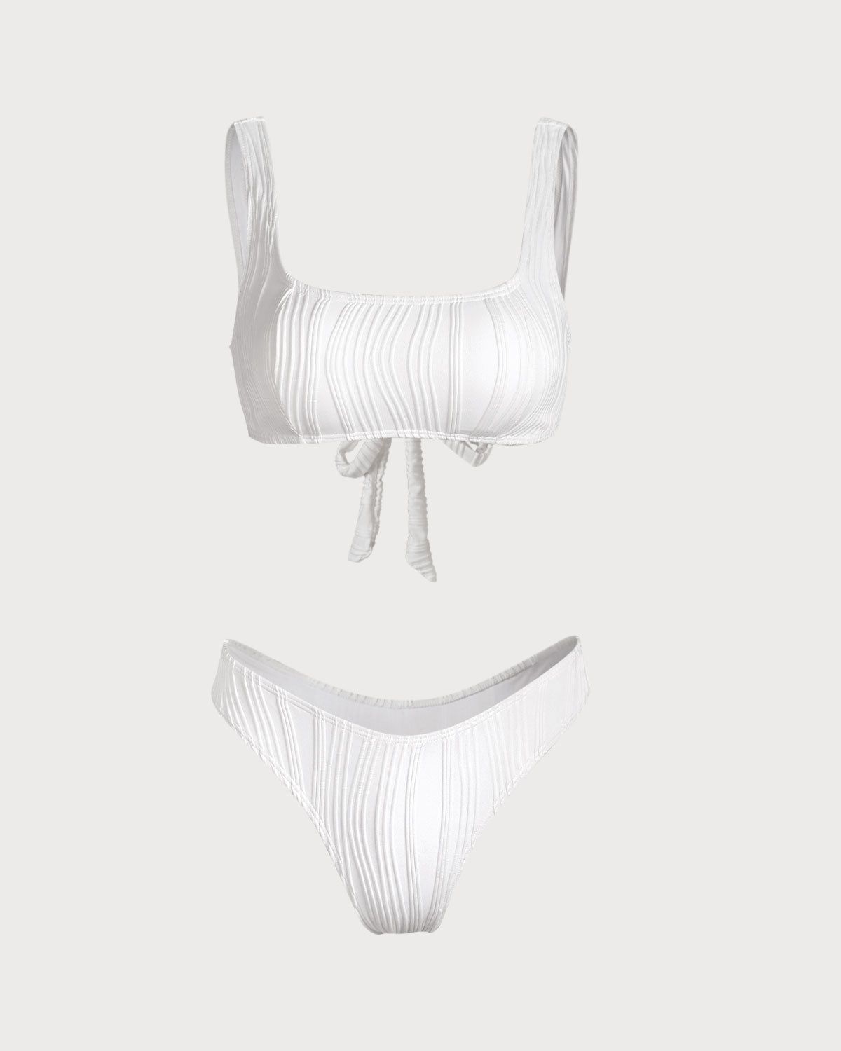 The White Square Neck Textured Bikini Set sold by rihoas product image thumbnail 5