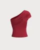 Red One Shoulder Slim Tee sold by rihoas