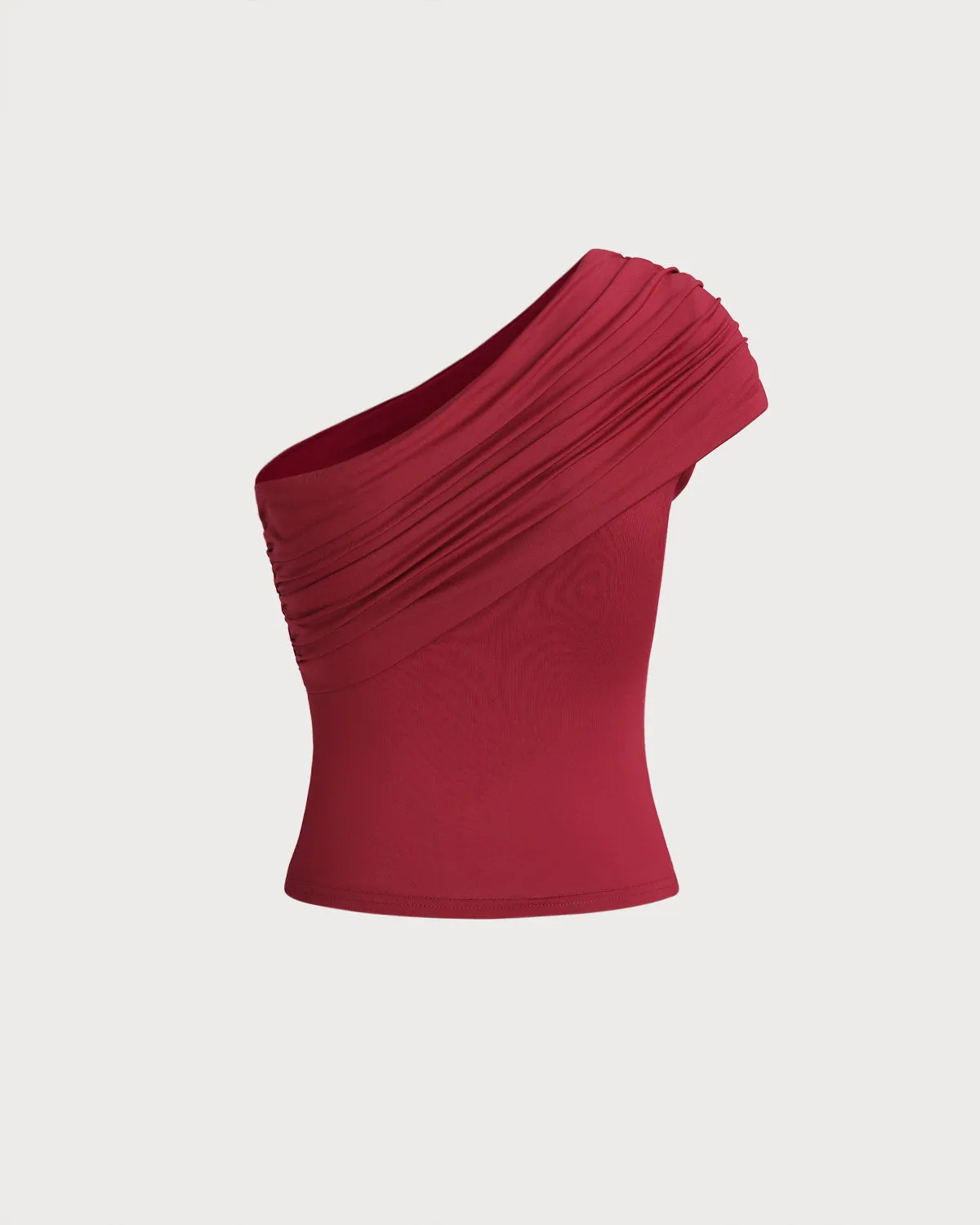 Red One Shoulder Slim Tee sold by rihoas product image thumbnail 2
