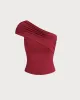 Red One Shoulder Slim Tee sold by rihoas