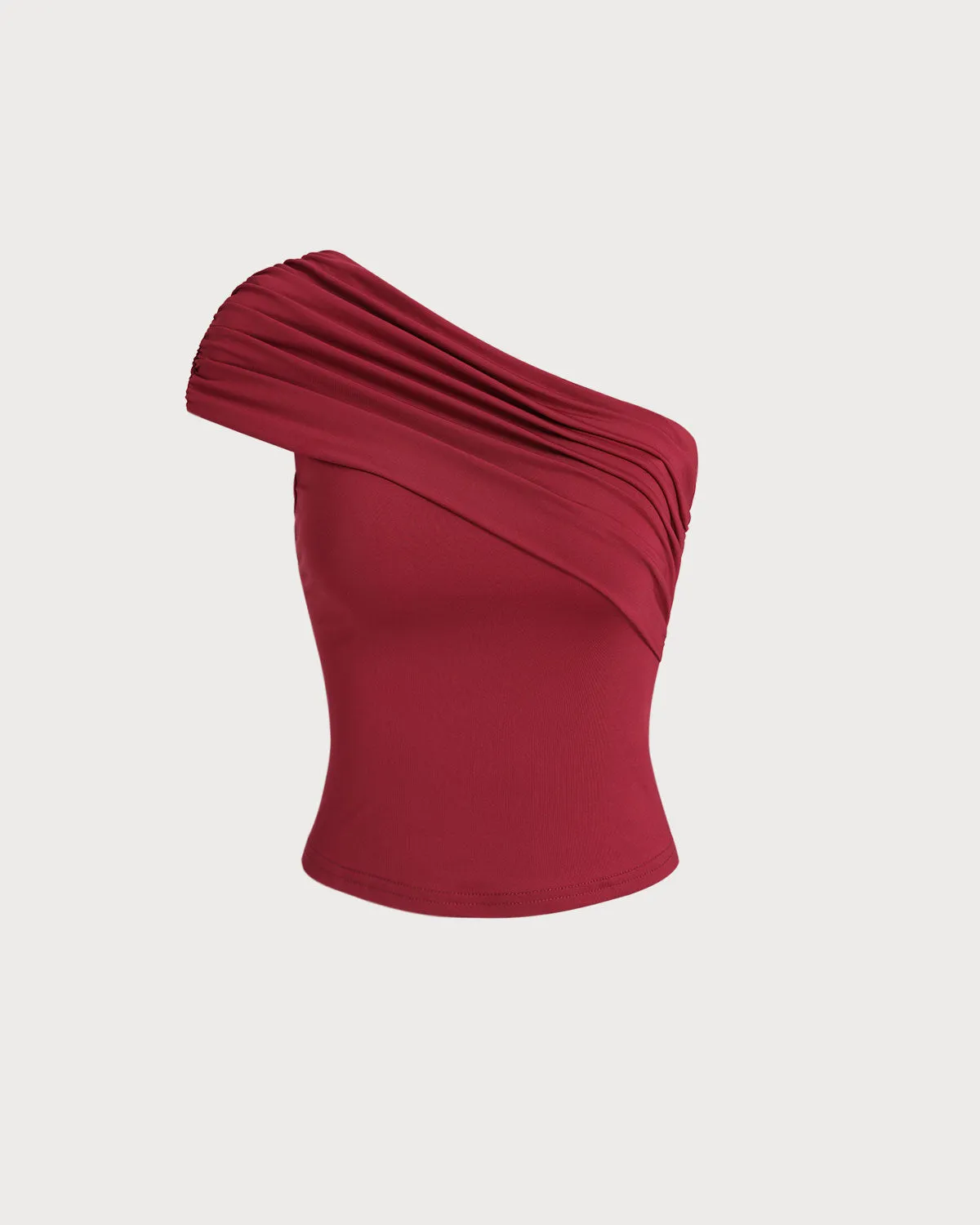 Red One Shoulder Slim Tee sold by rihoas