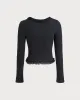 Black Round Neck Ribbed Knit Cardigan sold by rihoas