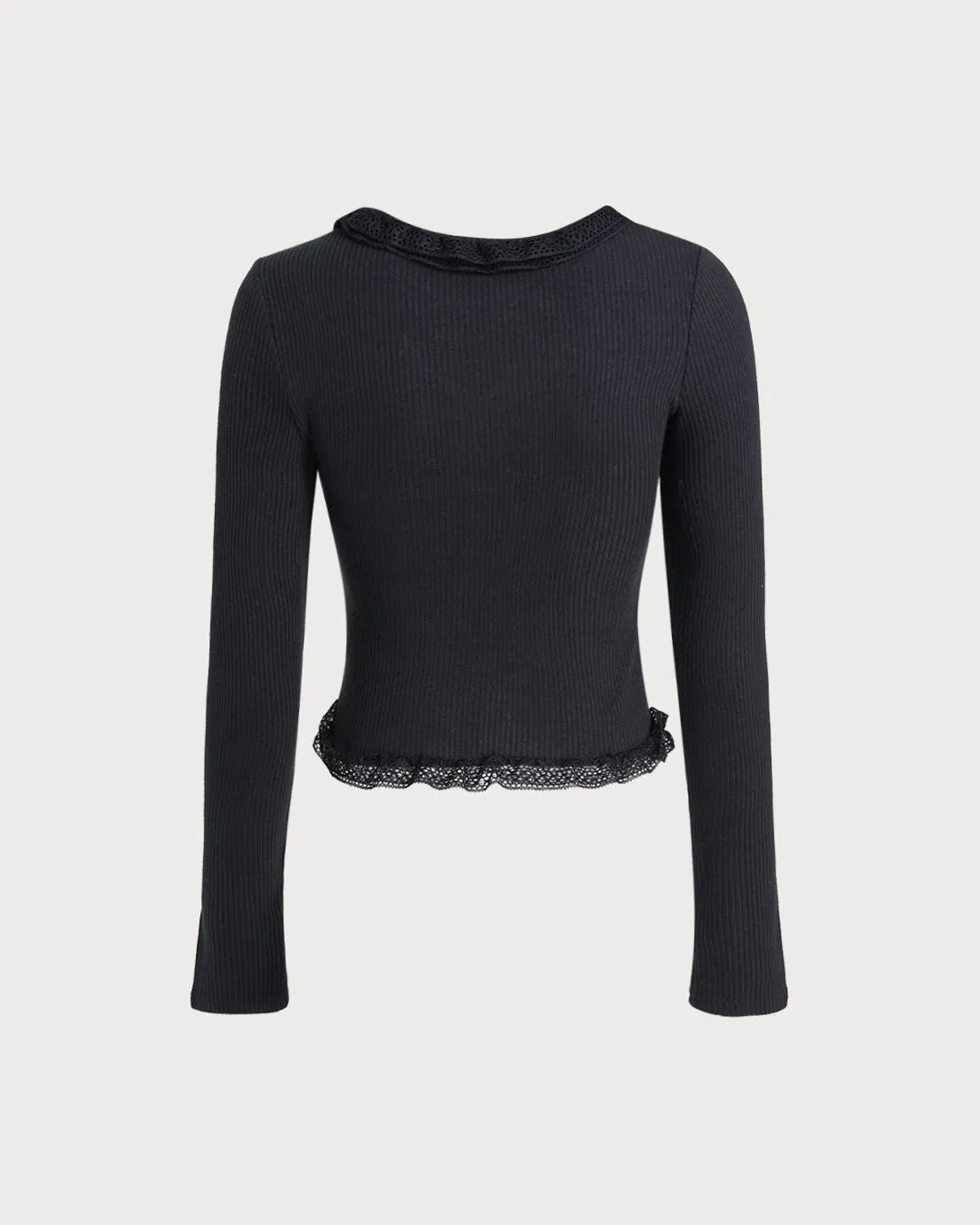 Black Round Neck Ribbed Knit Cardigan sold by rihoas product image thumbnail 2