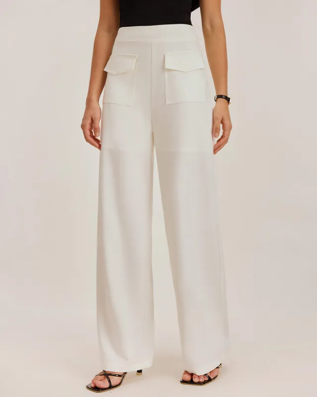 White Straight Pocket Pants sold by rihoas