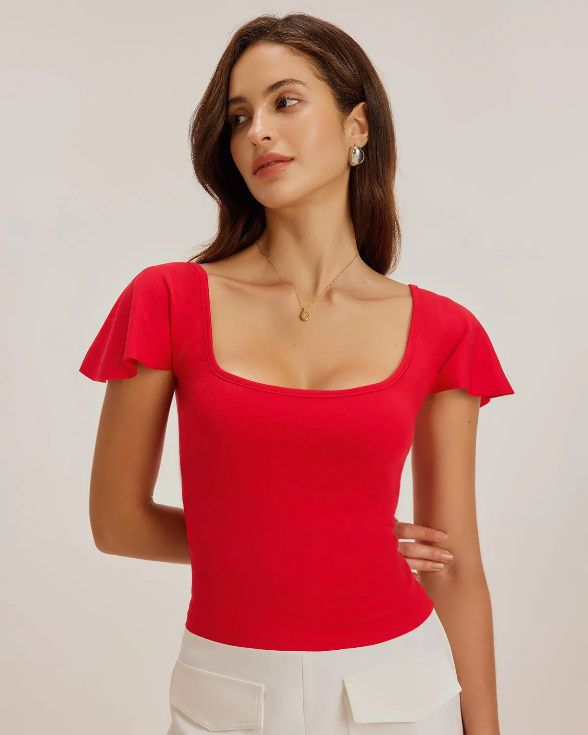 Red U Neck Slim T-shirt sold by rihoas