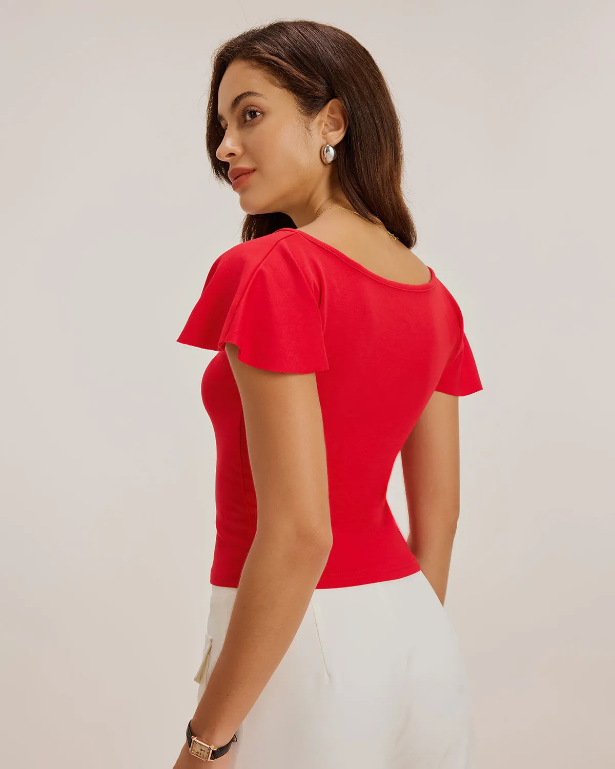 Red U Neck Slim T-shirt sold by rihoas product image thumbnail 4