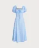 Blue Floral Puffed Sleeve Midi Dress sold by rihoas