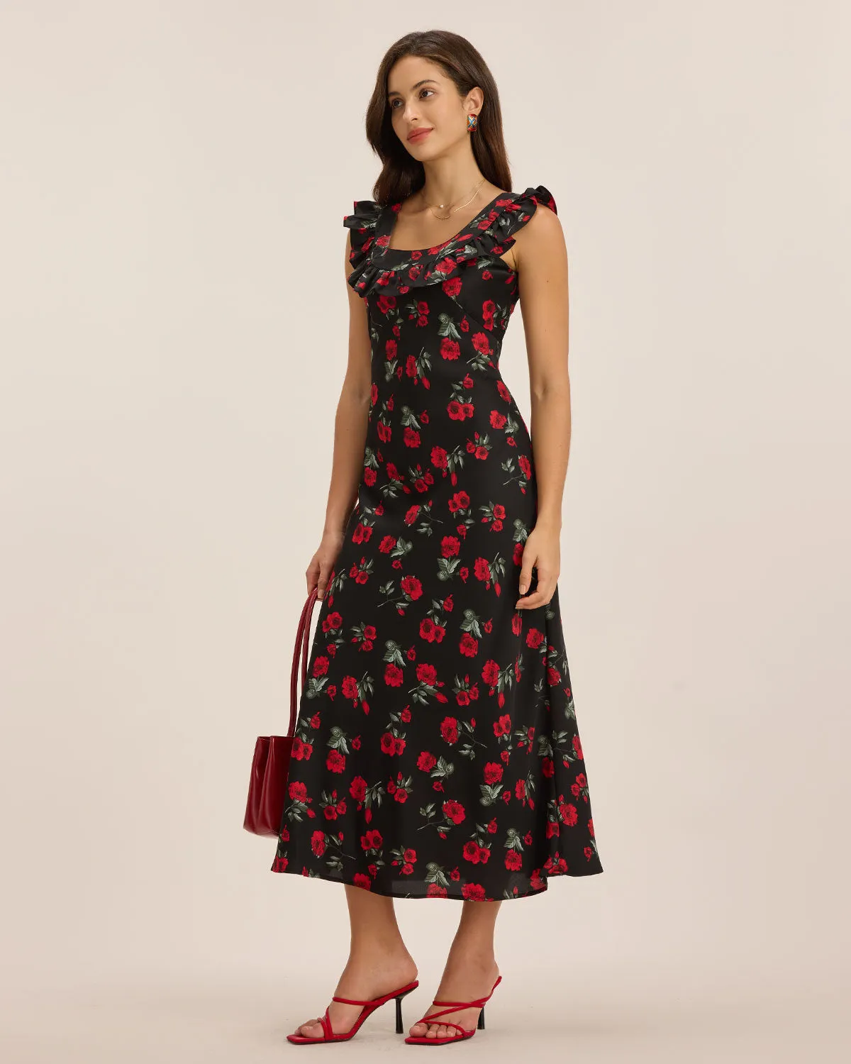 Black Floral Ruffle Sleeveless Maxi Dress sold by rihoas product image thumbnail 4