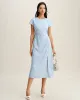 Blue Round Neck Button Slit Midi Dress sold by rihoas