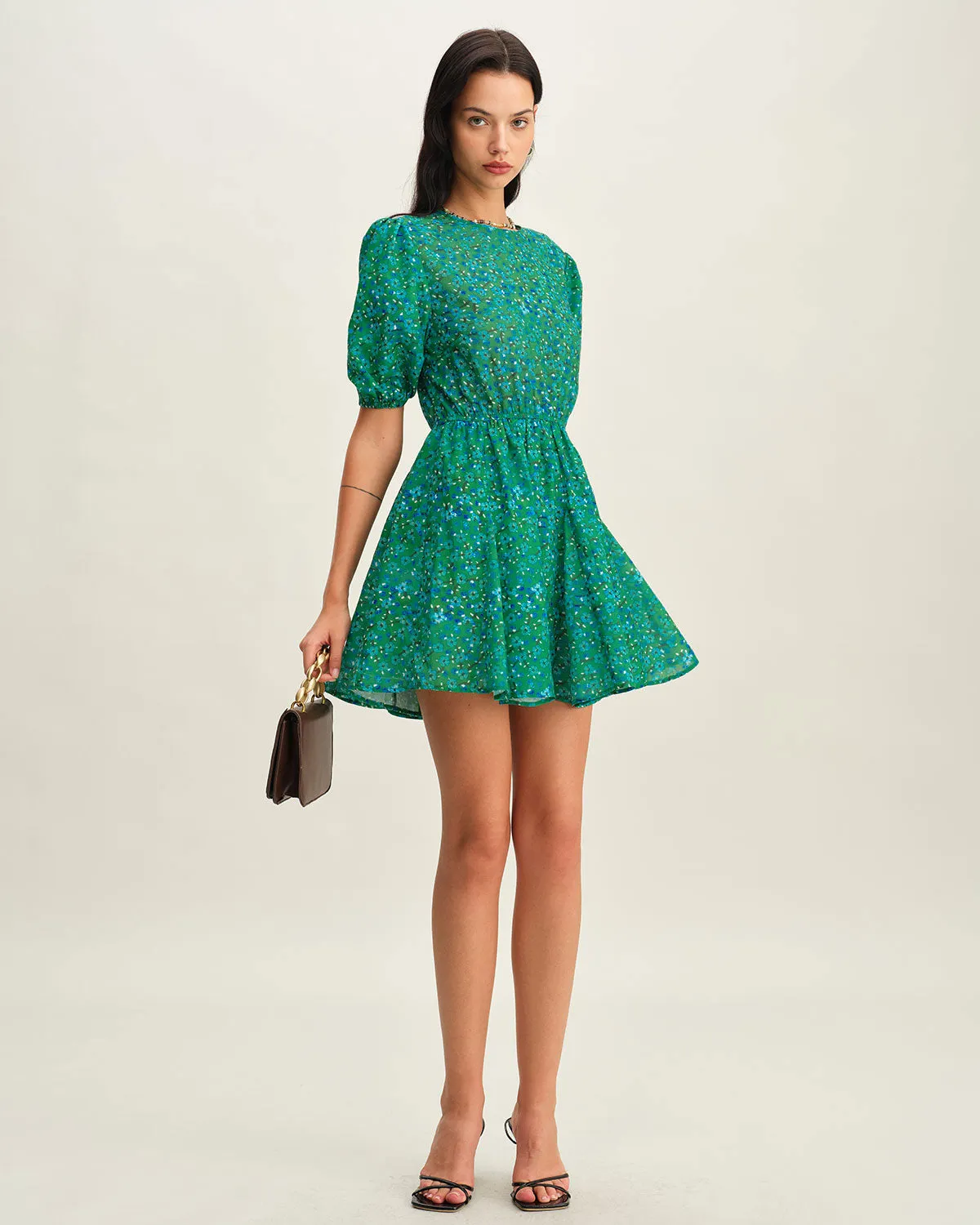Green Ruched Elastic Waist Mini Dress sold by rihoas product image thumbnail 5