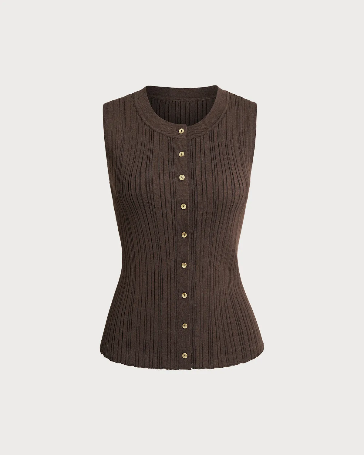 Brown Round Neck Knit Tank Top sold by rihoas