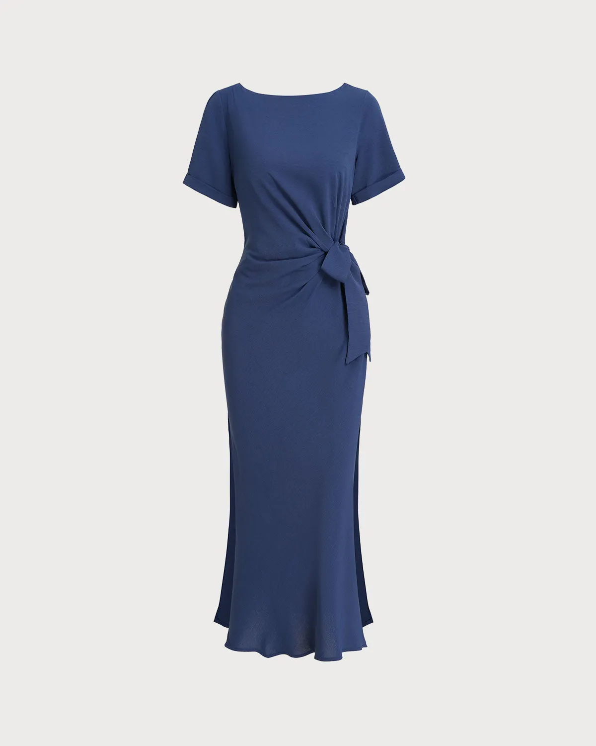 Blue Round Neck Short Sleeve Maxi Dress sold by rihoas
