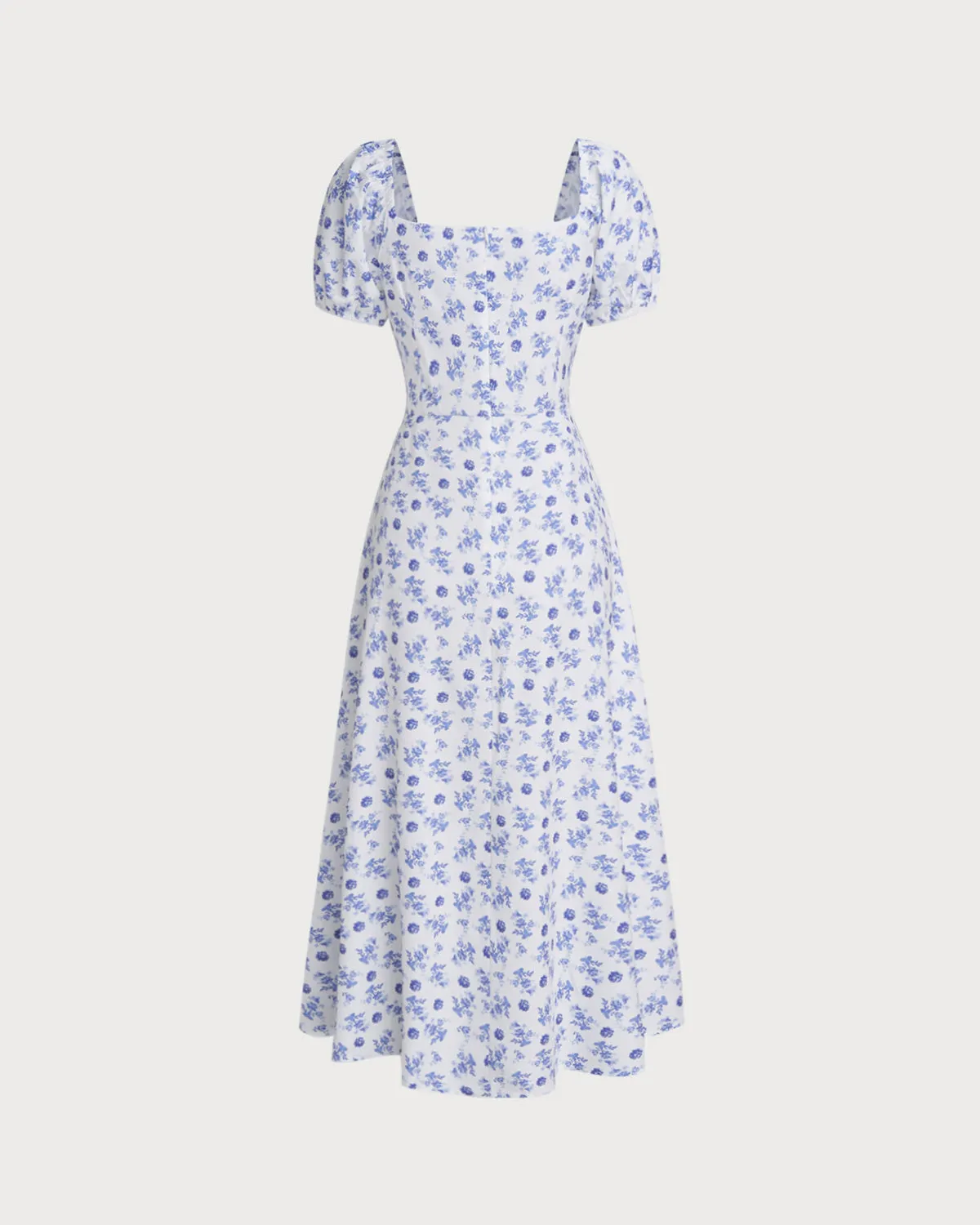 Blue Floral Square Neck Ruched Midi Dress sold by rihoas product image thumbnail 2