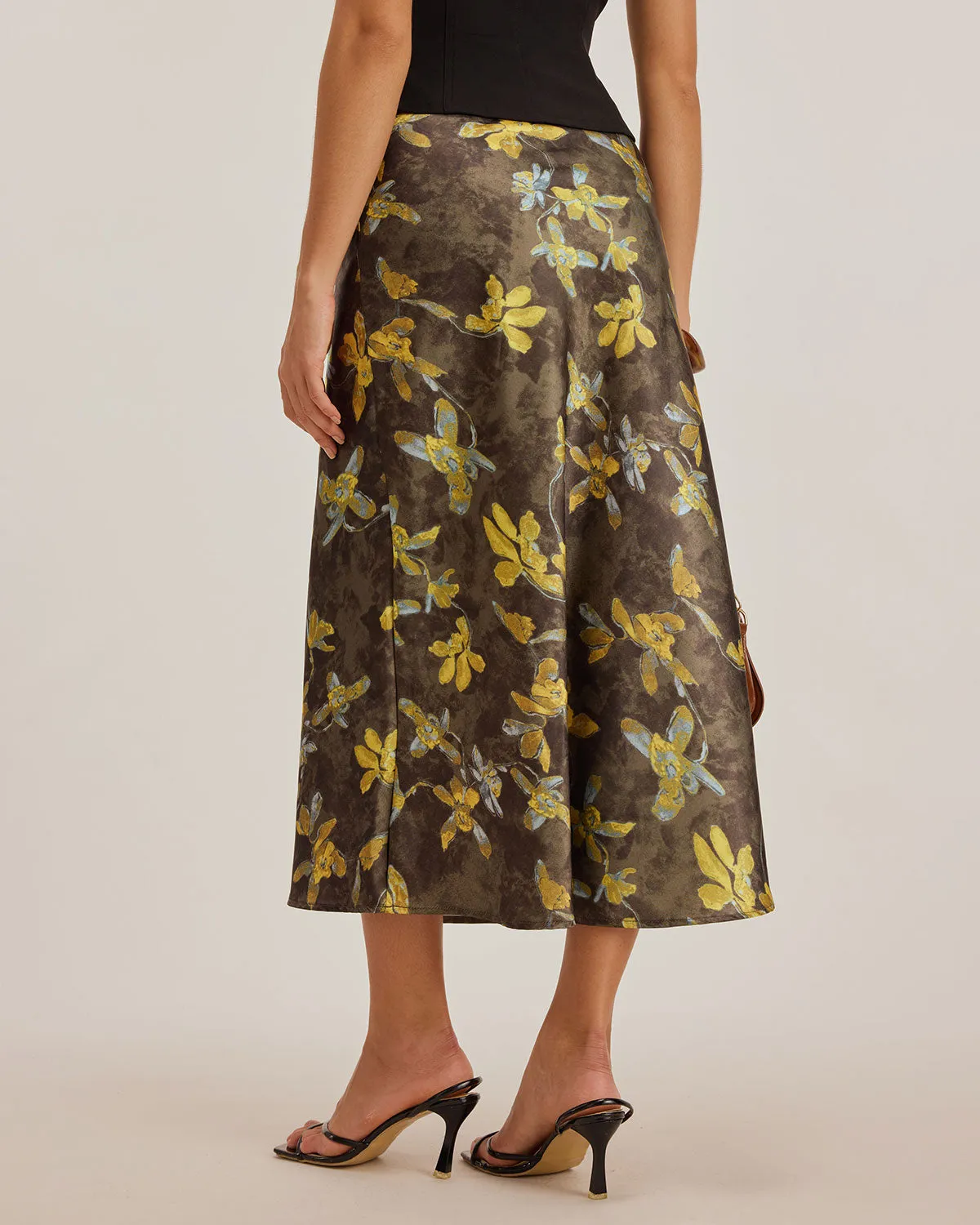 Yellow Floral Straight Midi Skirt sold by rihoas product image thumbnail 4
