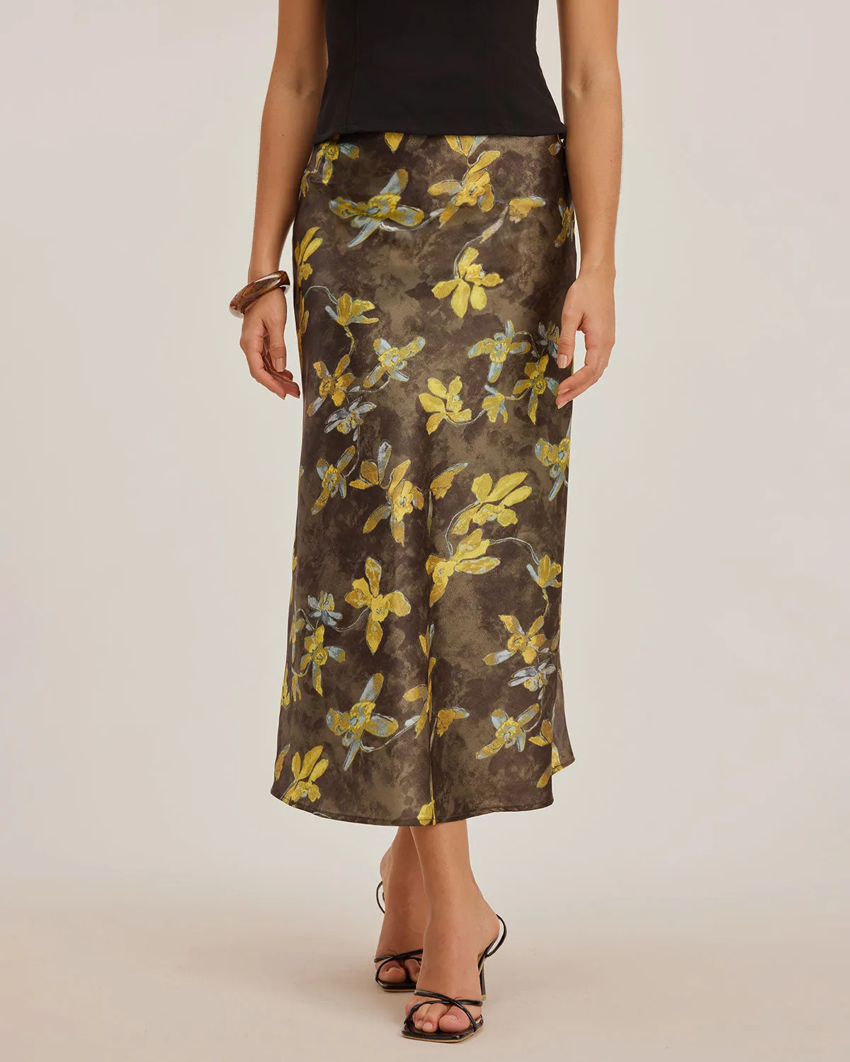 Yellow Floral Straight Midi Skirt sold by rihoas product image thumbnail 3