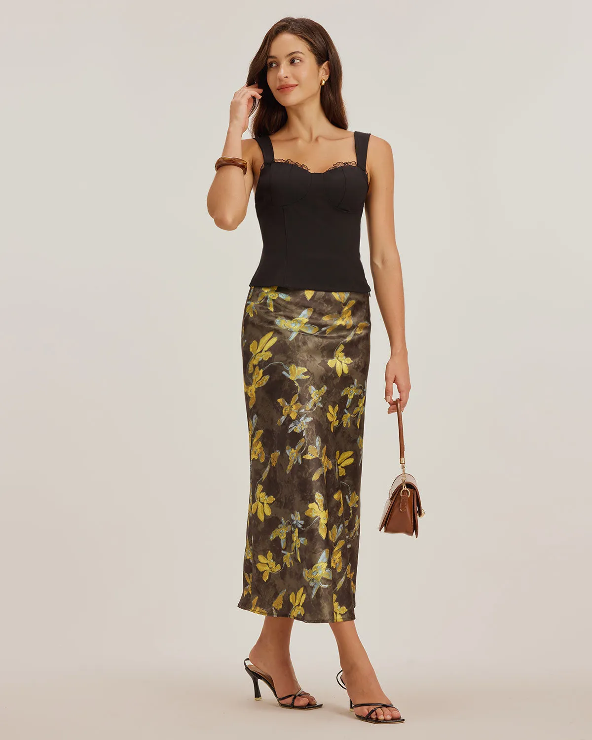 Yellow Floral Straight Midi Skirt sold by rihoas product image thumbnail 5
