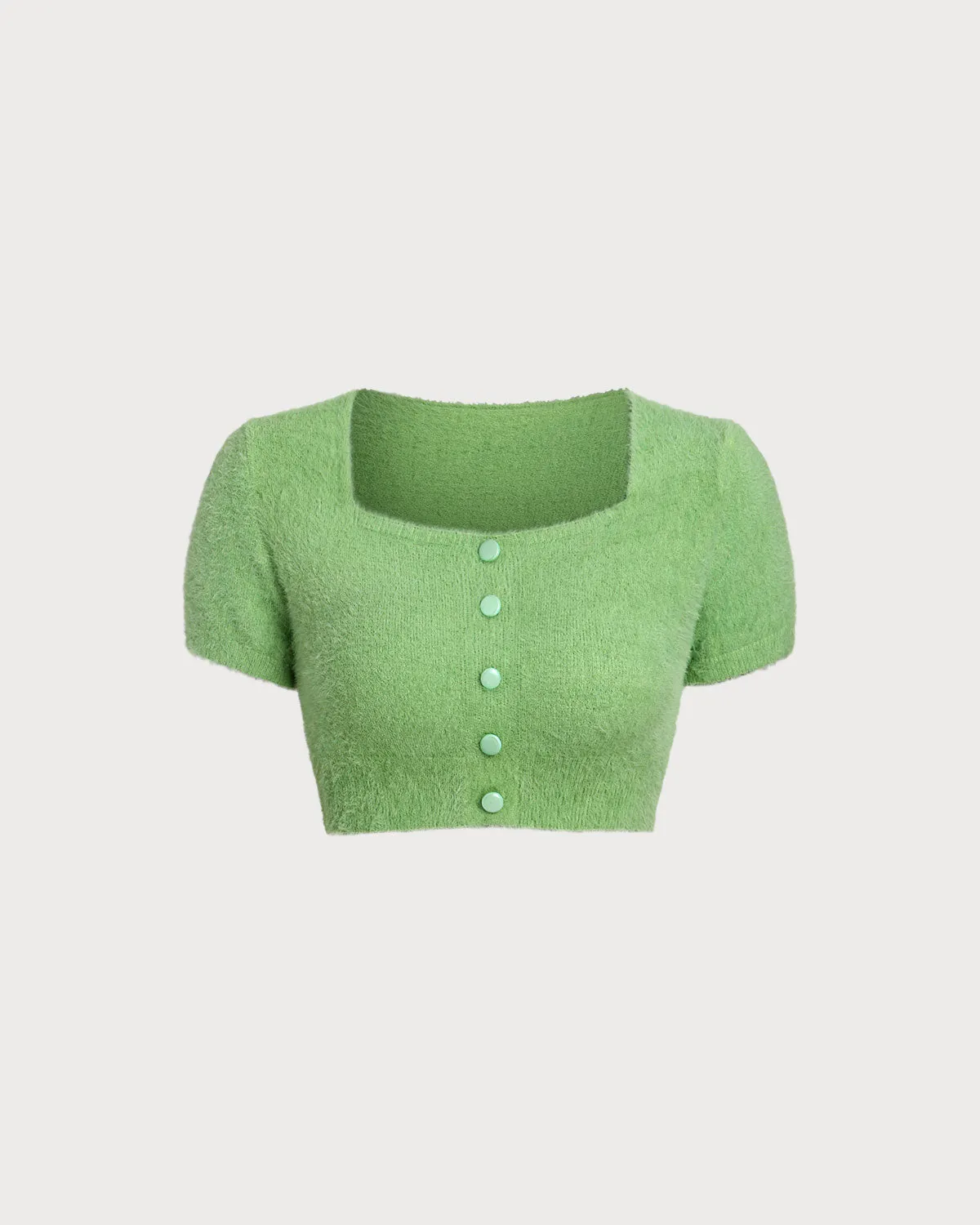 Green Square Neck Cropped Knit Tee sold by rihoas