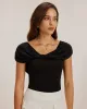 Black U Neck Ruched Tee sold by rihoas
