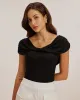Black U Neck Ruched Tee sold by rihoas