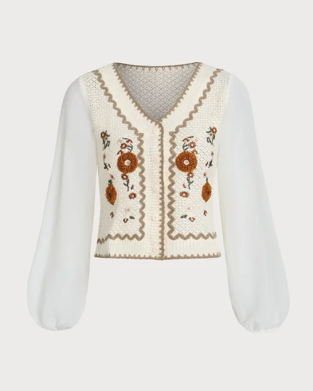 White Poet Sleeve Crochet Cardigan sold by rihoas