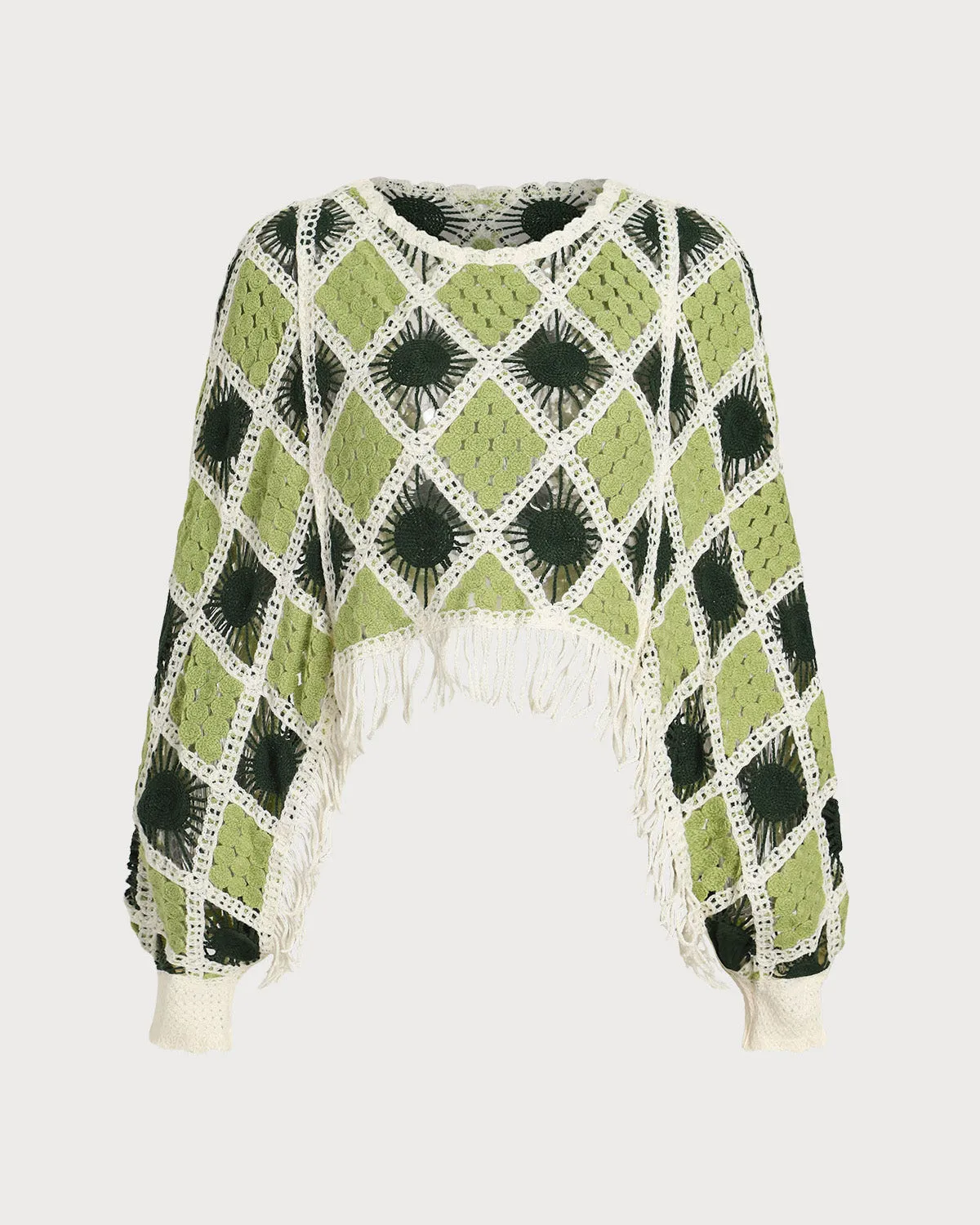 Green Cropped Crochet Sweater sold by rihoas