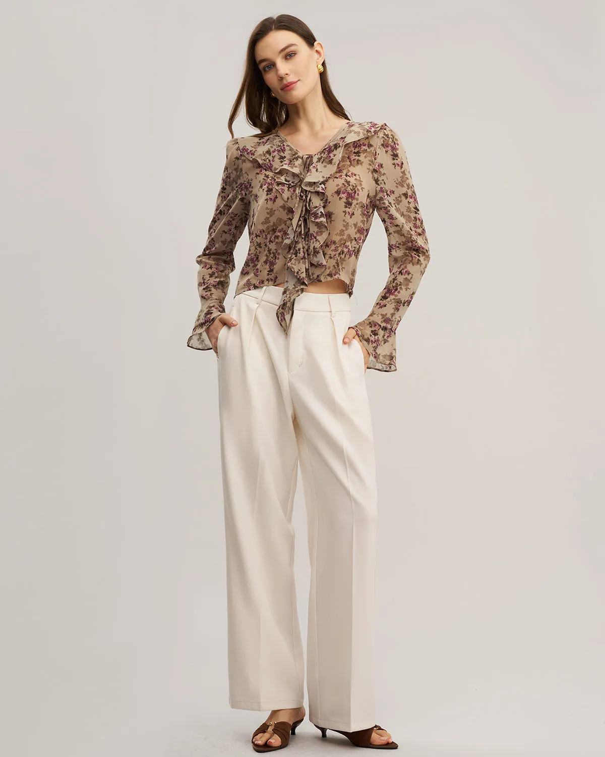 Pink Floral Chiffon Ruffle Blouse sold by rihoas product image thumbnail 3