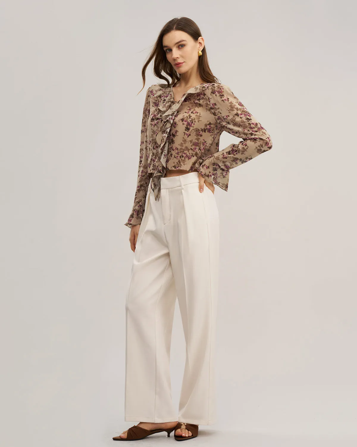 Pink Floral Chiffon Ruffle Blouse sold by rihoas product image thumbnail 4