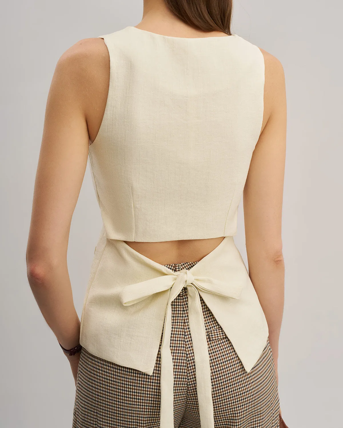 White V Neck Cutout Button Vest sold by rihoas product image thumbnail 4