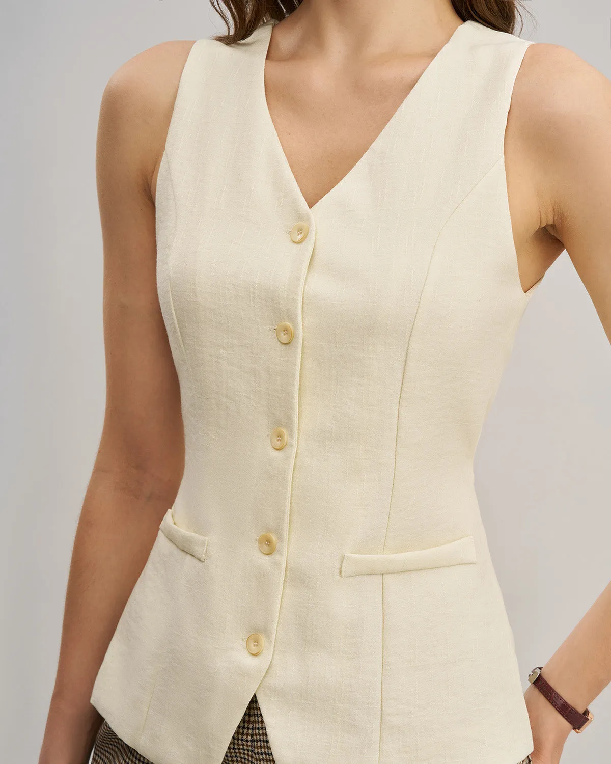 White V Neck Cutout Button Vest sold by rihoas product image thumbnail 2