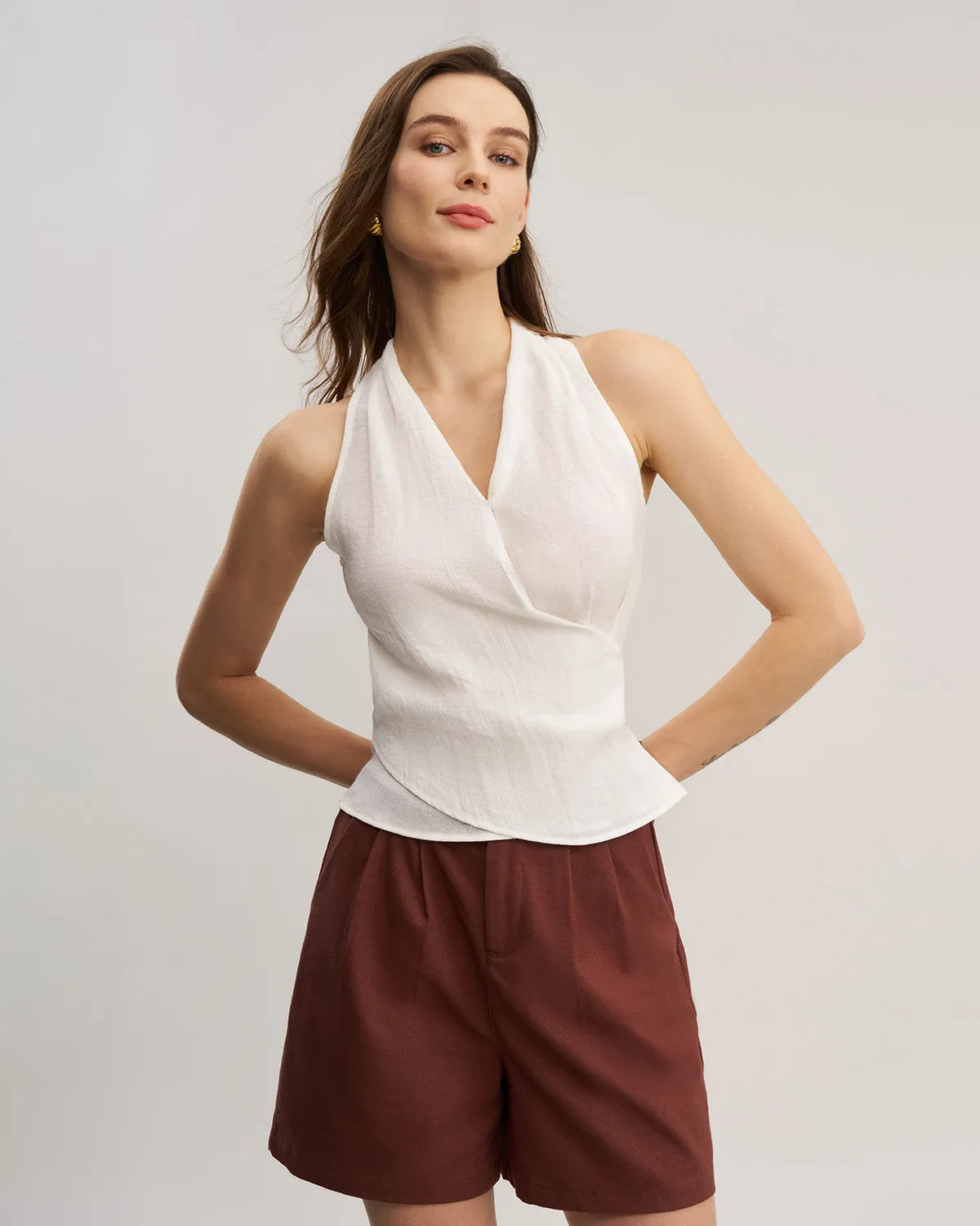 White Wrap Tie-back Vest sold by rihoas