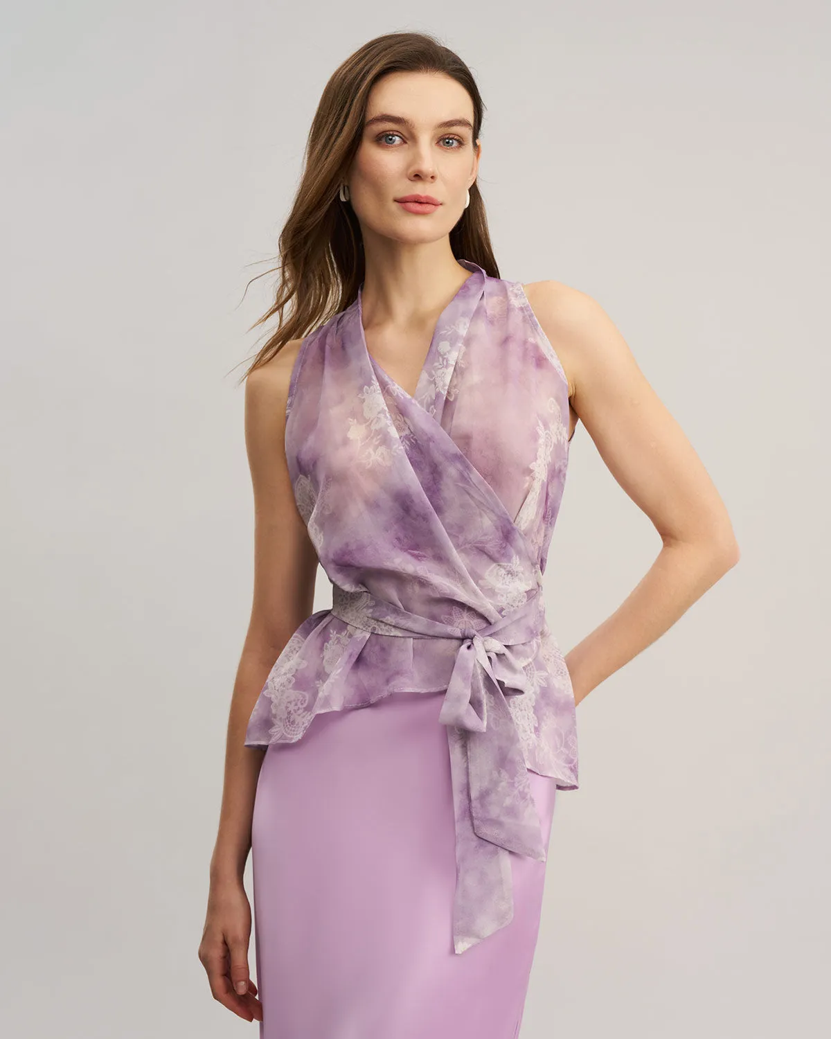 Purple Floral See-through Vest sold by rihoas