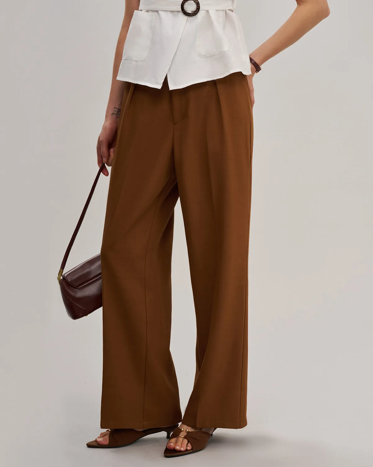 Caramel Elastic Waist Straight Pants sold by rihoas product image thumbnail 3