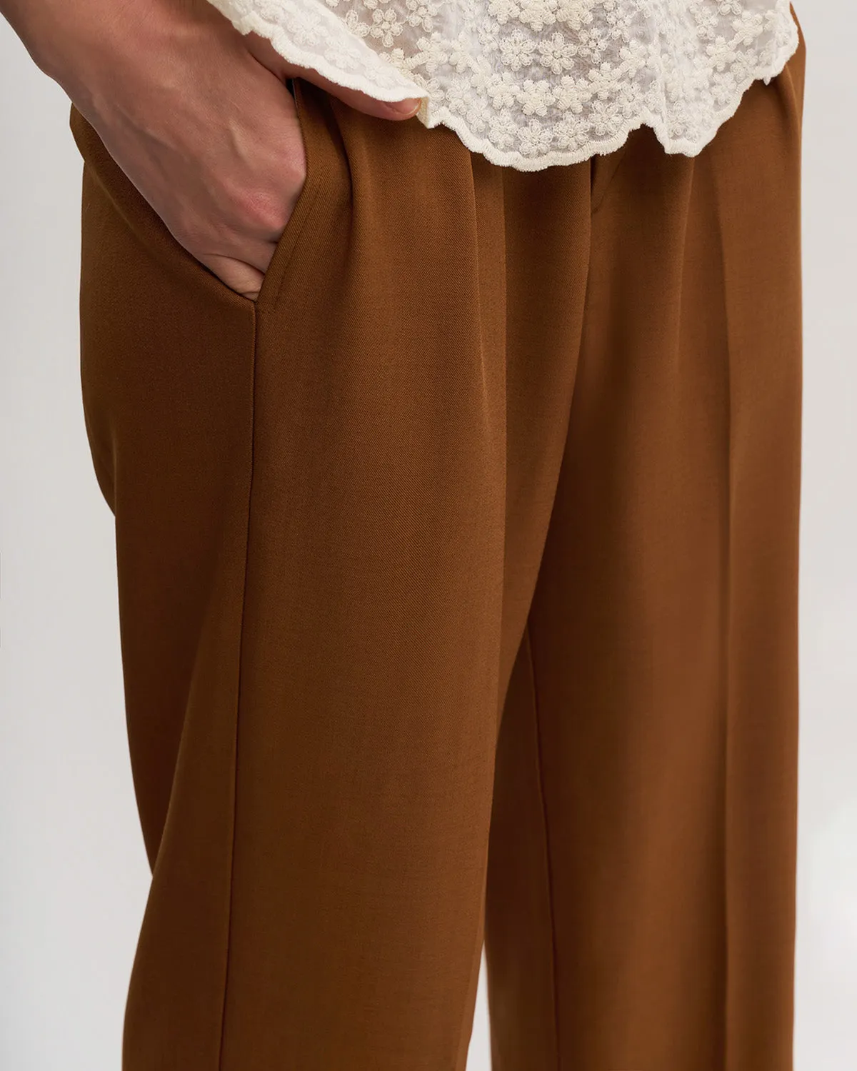 Caramel Elastic Waist Straight Pants sold by rihoas product image thumbnail 2