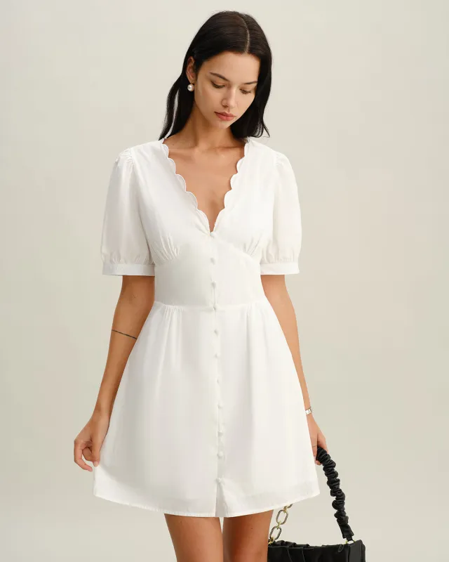 White V-Neck Ruched Mini Dress sold by rihoas