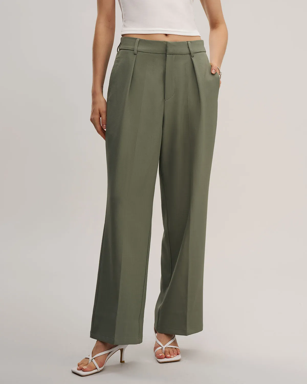 Green Elastic Waist Straight Pants sold by rihoas